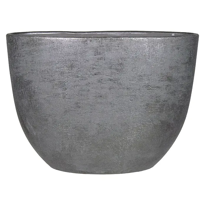 Floran Plantenschaal Mira - l x b x h: 20 x 50 x 36 cm, Keramiek, Zwart metallic - Vooraanzicht