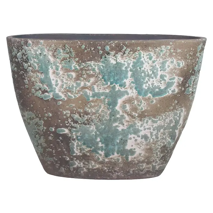 Floran Plantenpot Luuk - 15 x 32 x 22 cm, Keramiek, Groen, Ovaal - Vooraanzicht