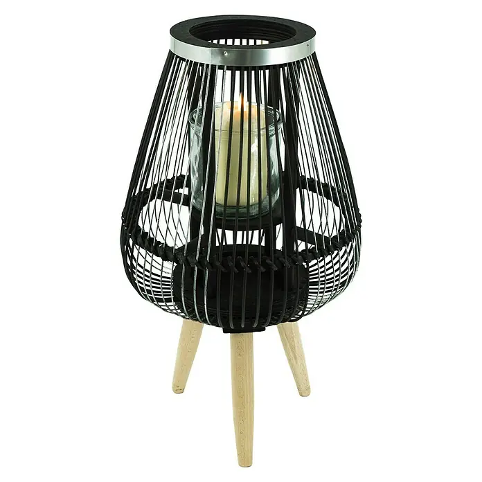 Windlicht Bambus - Ø x H: 30 x 40 cm, Schwarz - Vorderansicht