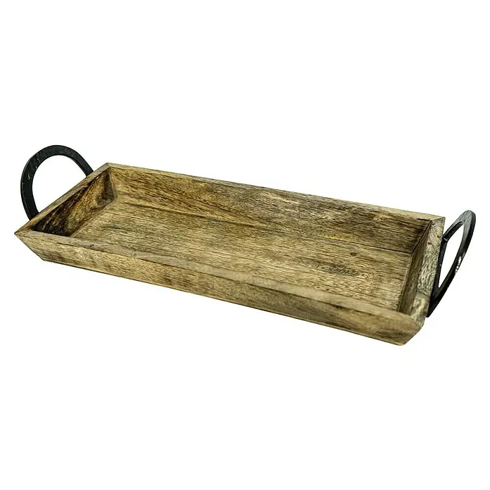 Deko-Tablett Burned - Braun, 39 x 16,5 x 8 cm, Holz - Diagonale Ansicht