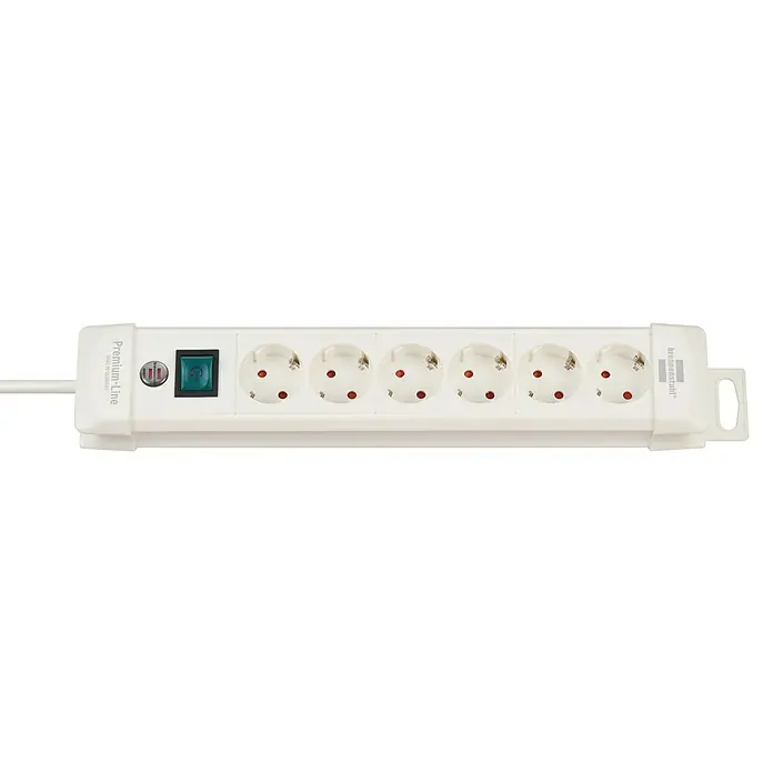 Brennenstuhl Premium-Line Stekkerdoos - 6 voudig, Wit, Kabellengte: 3 m - Close-up