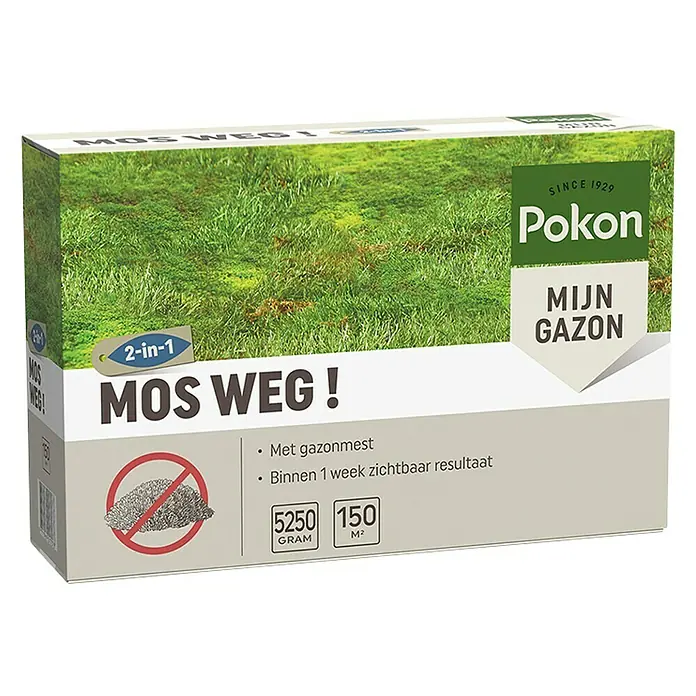 Pokon Gazonmest met mosbestrijder - 5,25 kg, Inhoud voldoende voor ca.: 150 m² - Diagonaal zicht