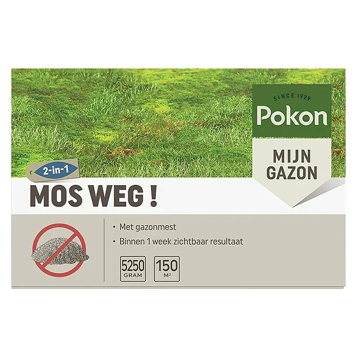 Pokon Gazonmest met mosbestrijder - 5,25 kg, Inhoud voldoende voor ca.: 150 m² - Vooraanzicht