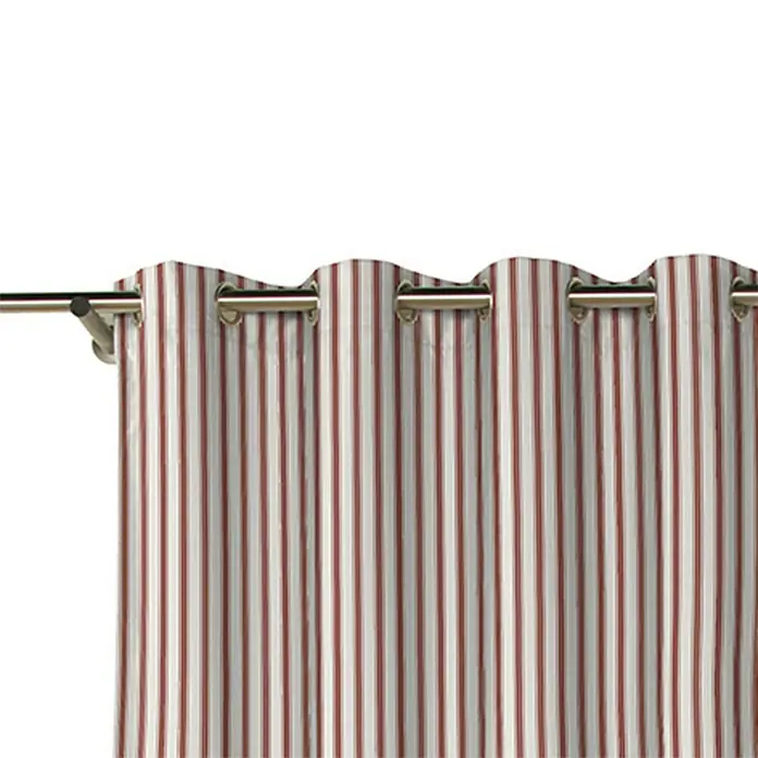 Cortina con ollaos Rayas Rojas - An x Al: 140 x 270 cm, 76% poliéster y 24% algodón, Blanco/Rojo - Primer plano