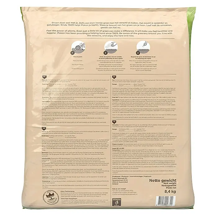 Pokon Bio-gazonmest - 8,4 kg, Inhoud voldoende voor ca.: 125 m² - Achteraanzicht