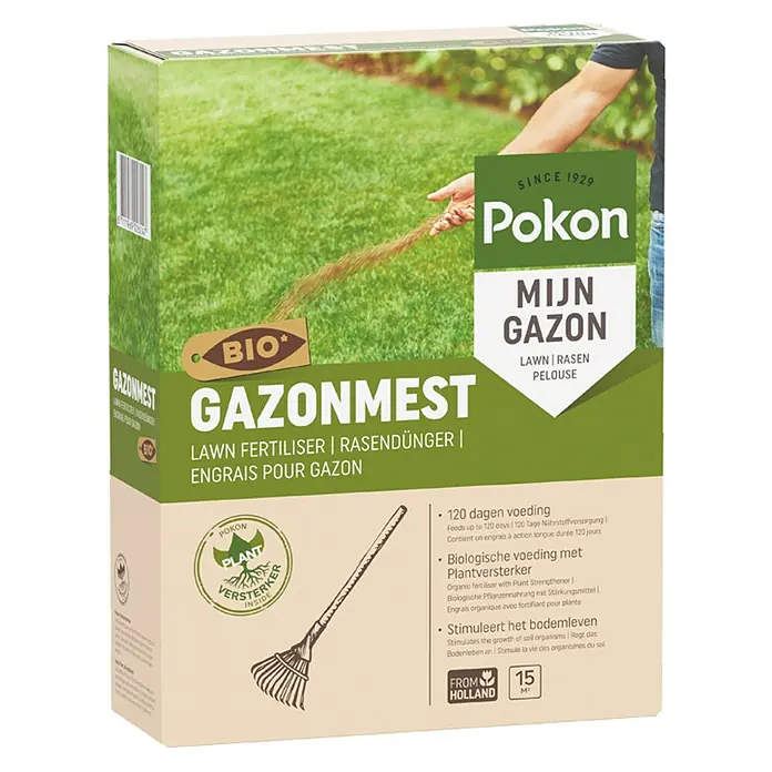 Pokon Bio-gazonmest - 1 kg, Inhoud voldoende voor ca.: 15 m² - Diagonaal zicht