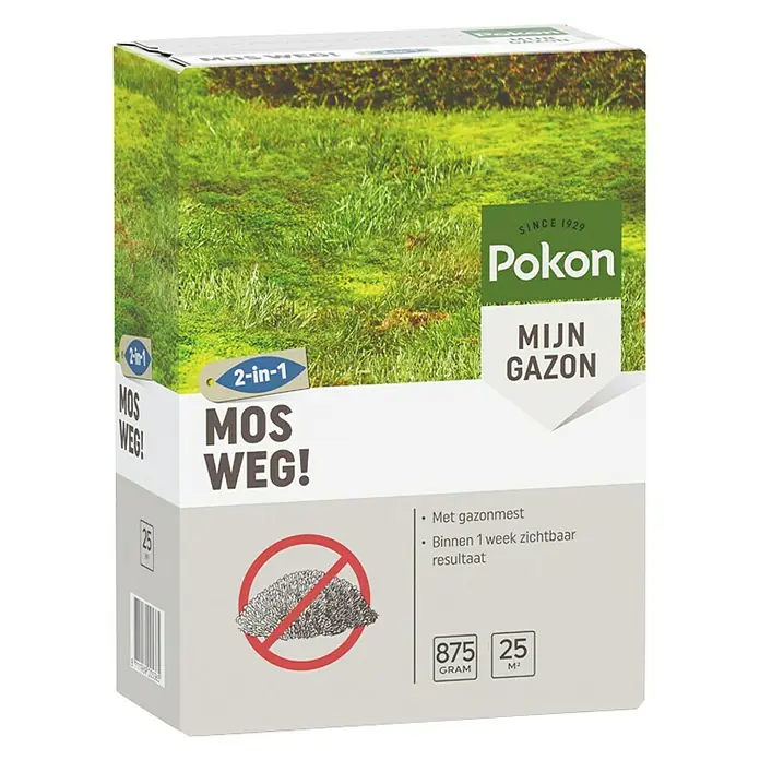 Pokon Gazonmest met mosbestrijder - 875 g, Inhoud voldoende voor ca.: 25 m² - Diagonaal zicht