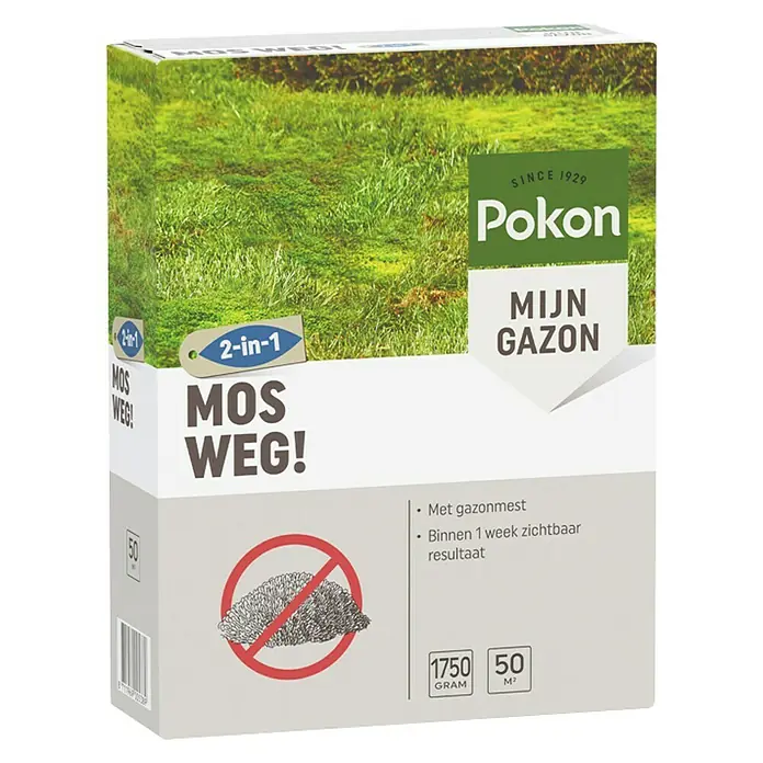 Pokon Gazonmest met mosbestrijder - 1,75 kg, Inhoud voldoende voor ca.: 50 m² - Diagonaal zicht