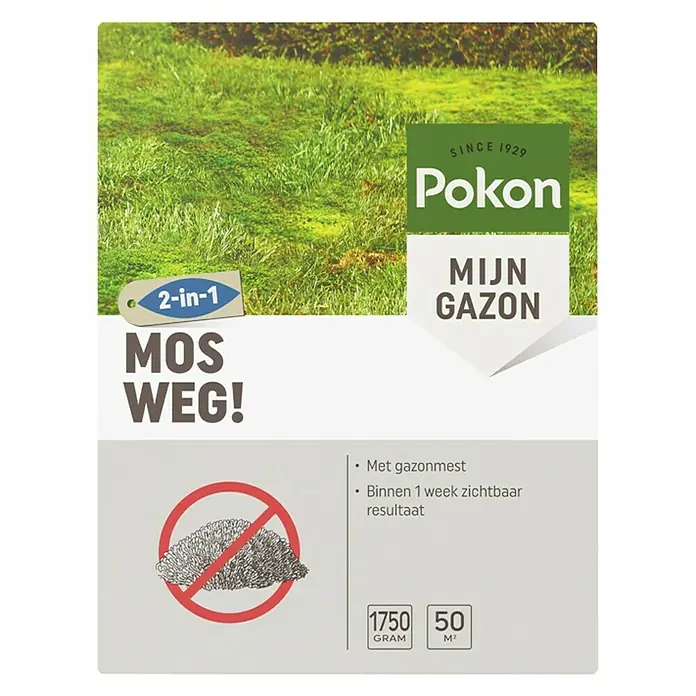 Pokon Gazonmest met mosbestrijder - 1,75 kg, Inhoud voldoende voor ca.: 50 m² - Vooraanzicht