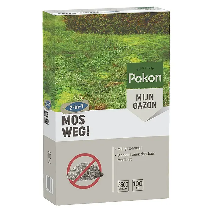 Pokon Gazonmest met mosbestrijder - 3,5 kg, Inhoud voldoende voor ca.: 100 m² - Diagonaal zicht