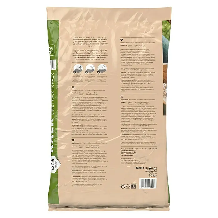 Pokon Tuin- en gazonkalk - 20 kg, Inhoud voldoende voor ca.: 200 m² - Achteraanzicht