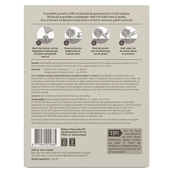 Pokon Mediterrane plantenmest - 1 kg - Achteraanzicht