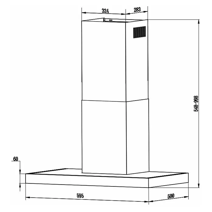 Respekta Blockhaube CH 44060 GAM - Breite: 59,5 cm, Max. Luftleistung: 574,22 m³/h im Normalbetrieb, Schwarz/Edelstahl - Skizze