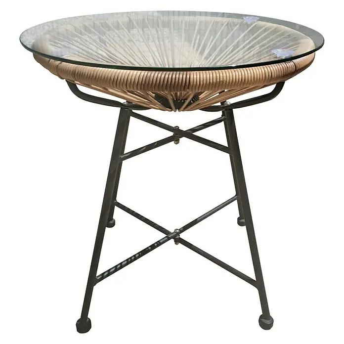 Mesa auxiliar redonda de jardín Fidji - Ø x Al: 45 x 45 cm, Vidrio, Marrón/negro - Vista frontal