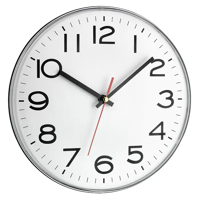 Okrugli zidni sat - Srebrne boje, Promjer: 28 cm - Pogled sprijeda