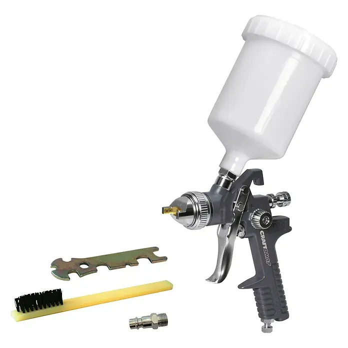 Craftomat Kit Line Farbspritzpistole - Betriebsdruck: 3 bar - 4 bar, Luftverbrauch: 180 l/min, Fassungsvermögen Farbsprühpistole: 0,6 l - Diagonale Ansicht