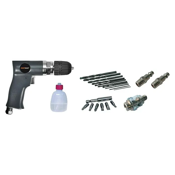 Craftomat Kit Line Druckluft-Bohrmaschinen-Set - Betriebsdruck: 6 bar, Luftverbrauch: 200 l/min, Leerlaufdrehzahl: 2.000 U/min - Diagonale Ansicht