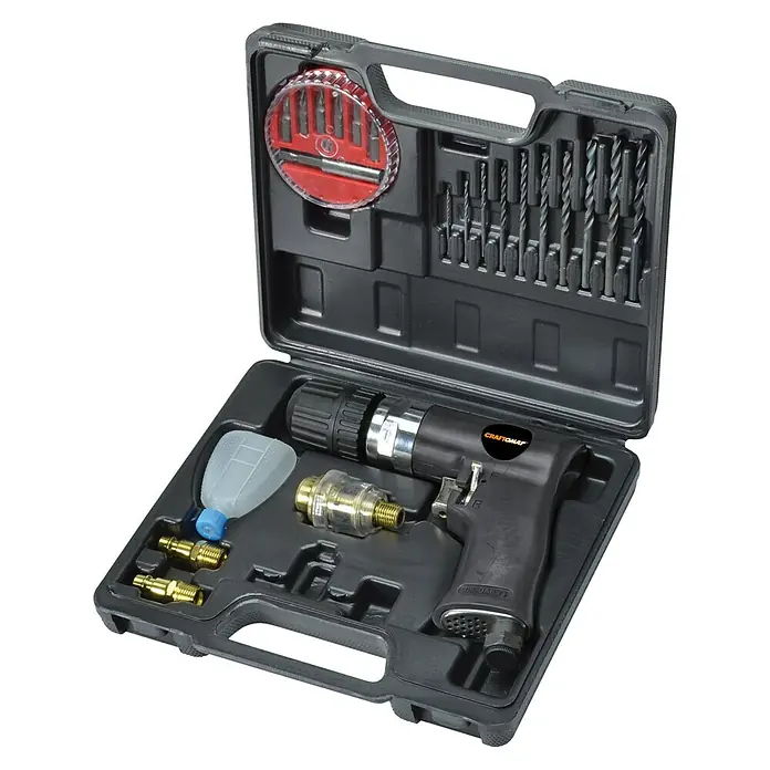 Craftomat Kit Line Druckluft-Bohrmaschinen-Set - Betriebsdruck: 6 bar, Luftverbrauch: 200 l/min, Leerlaufdrehzahl: 2.000 U/min - Diagonale Ansicht