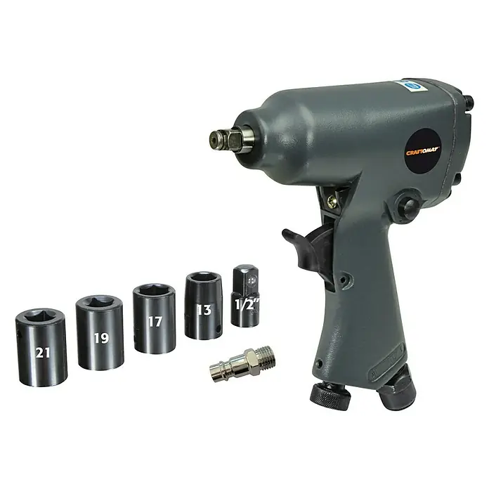 Craftomat Mini-Schlagschrauber-Set - Betriebsdruck: 6 bar, Luftverbrauch: 70 l/min, Antriebsgröße: ⅜″, 176 Nm - Diagonale Ansicht