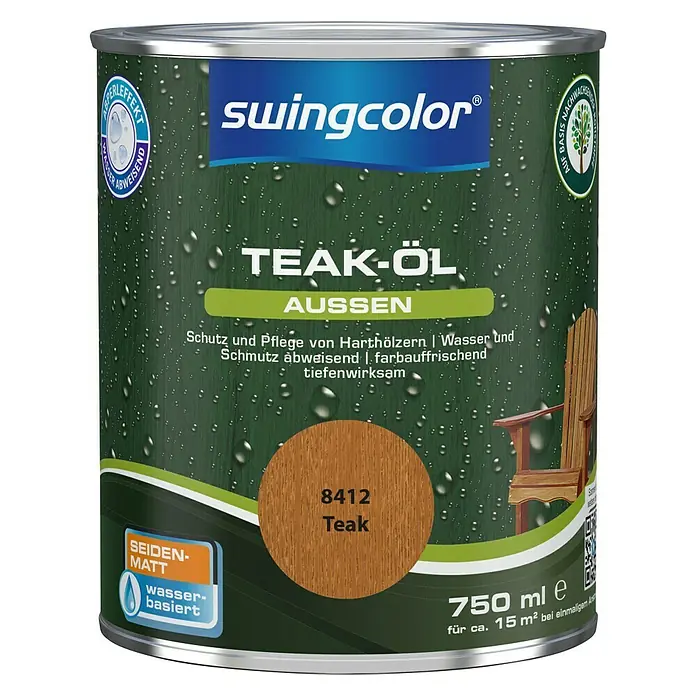 swingcolor Teak-Öl - Teak, 750 ml, Seidenmatt, Wasserbasiert - Vorderansicht