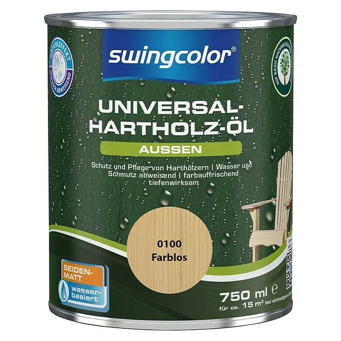 swingcolor Universal-Hartholzöl - Farblos, 750 ml, Seidenmatt, Wasserbasiert - Vorderansicht
