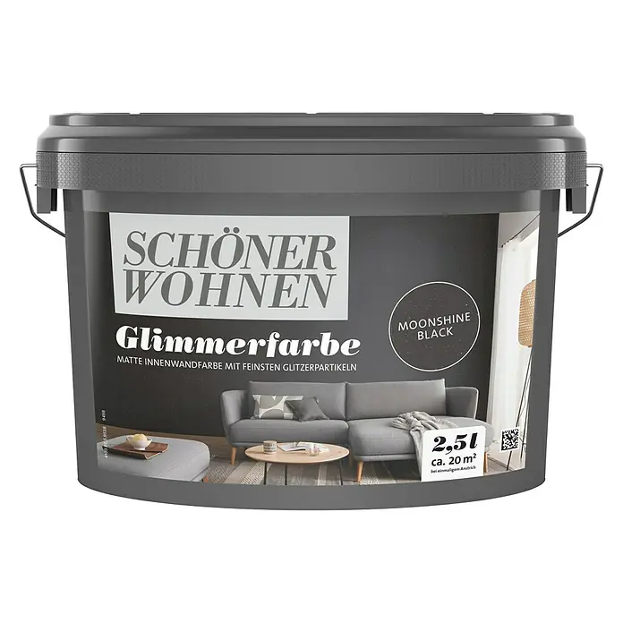 SCHÖNER WOHNEN-Farbe Trendstruktur Wandfarbe Glimmerfarbe - Moonshine Black, 2,5 l, Matt, Art Effekt: Glitzer-Optik - Vorderansicht