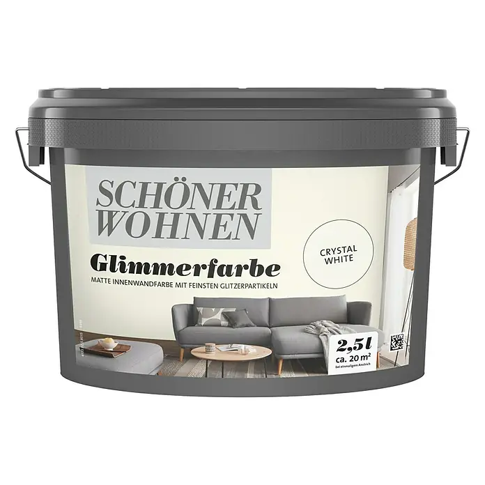 SCHÖNER WOHNEN-Farbe Trendstruktur Wandfarbe Glimmerfarbe - Crystal White, 2,5 l, Matt, Art Effekt: Glitzer-Optik - Vorderansicht