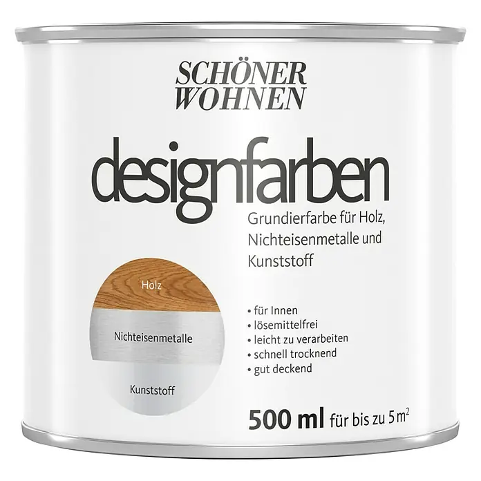 SCHÖNER WOHNEN-Farbe Grundierfarbe für Designfarben - Weiß, 500 ml - Vorderansicht
