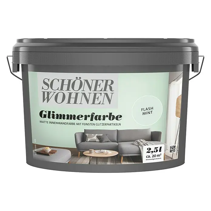 SCHÖNER WOHNEN-Farbe Trendstruktur Wandfarbe Glimmerfarbe - Flash Mint, 2,5 l, Matt, Art Effekt: Glitzer-Optik - Vorderansicht