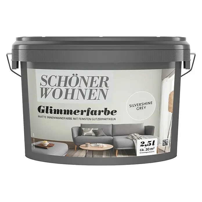 SCHÖNER WOHNEN-Farbe Trendstruktur Wandfarbe Glimmerfarbe - Silvershine Grey, 2,5 l, Matt, Art Effekt: Glitzer-Optik - Vorderansicht