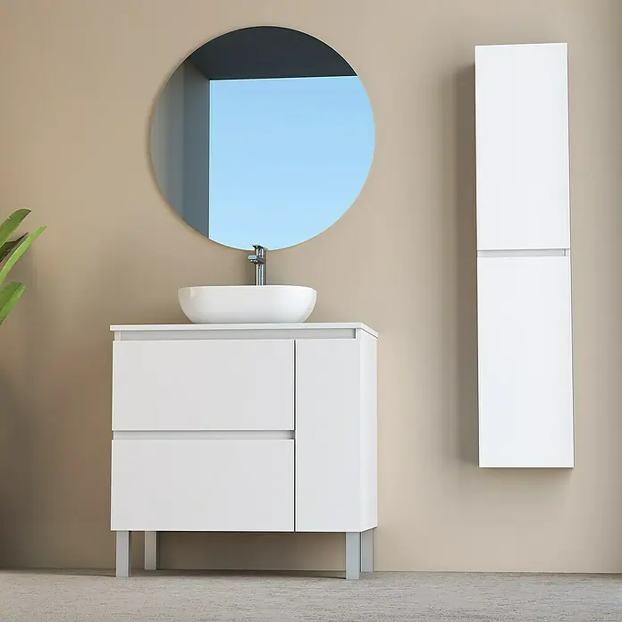 Conjunto de mueble de baño Oval - 80 cm, 4 piezas, Blanco, Mate - Foto ambiente