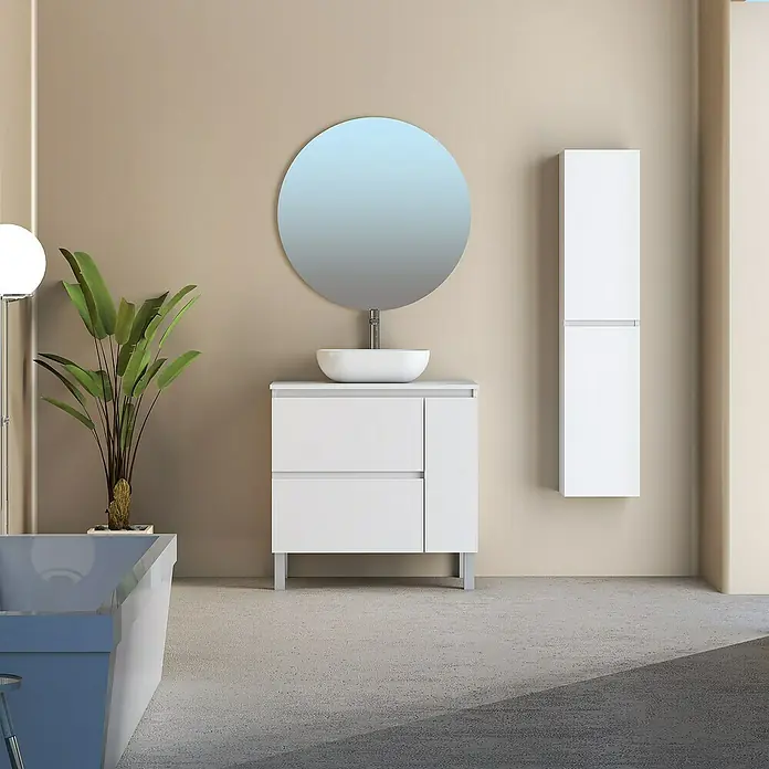 Conjunto de mueble de baño Oval - 80 cm, 4 piezas, Blanco, Mate - Foto ambiente