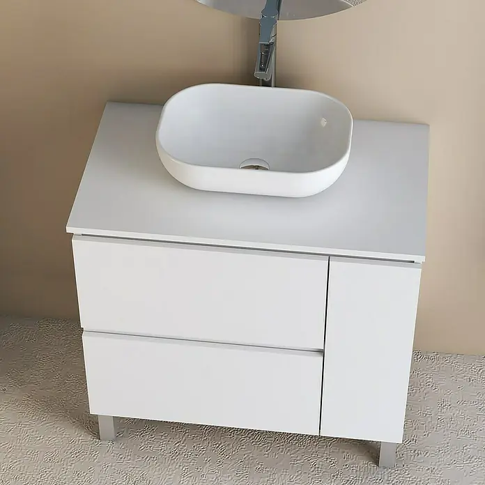 Conjunto de mueble de baño Oval - 80 cm, 4 piezas, Blanco, Mate - Foto ambiente