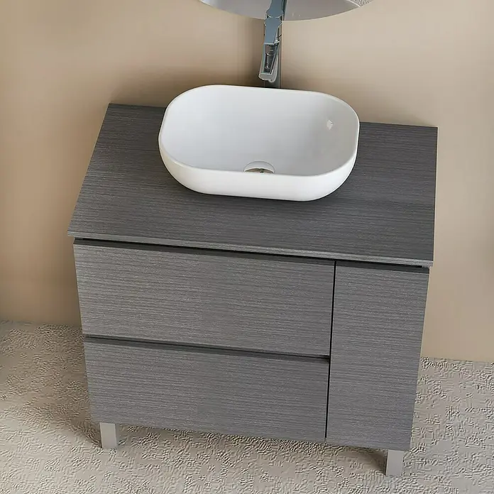 Conjunto de mueble de baño Oval - 80 cm, 4 piezas, Ceniza, Mate - Foto ambiente