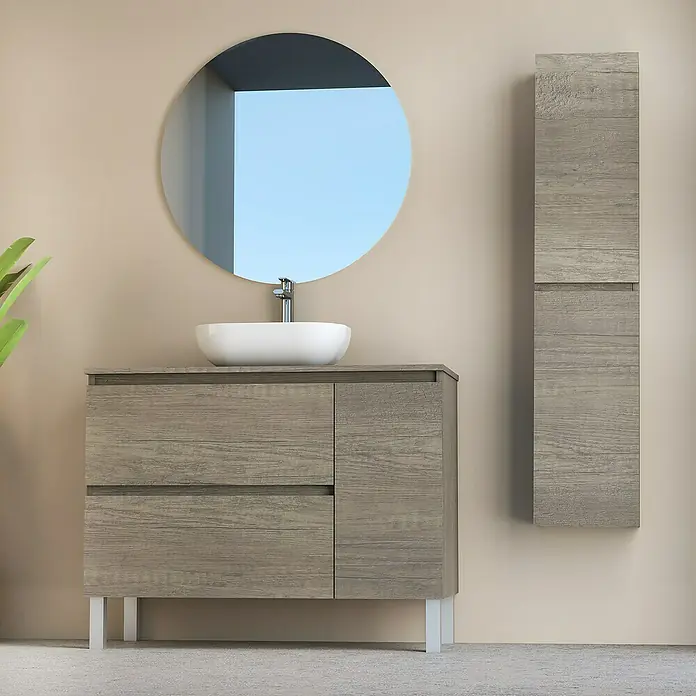 Conjunto de mueble de baño Oval - 100 cm, 4 piezas, Nebraska, Mate - Foto ambiente