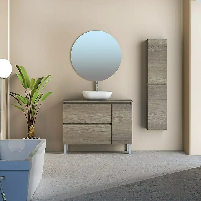 Conjunto de mueble de baño Oval - 100 cm, 4 piezas, Nebraska, Mate - Foto ambiente