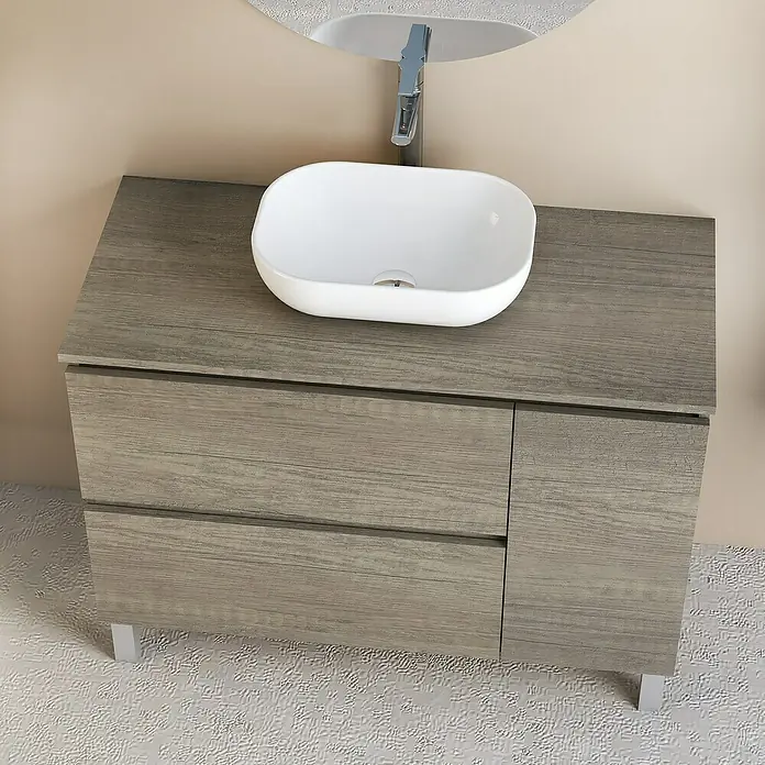 Conjunto de mueble de baño Oval - 100 cm, 4 piezas, Nebraska, Mate - Foto ambiente