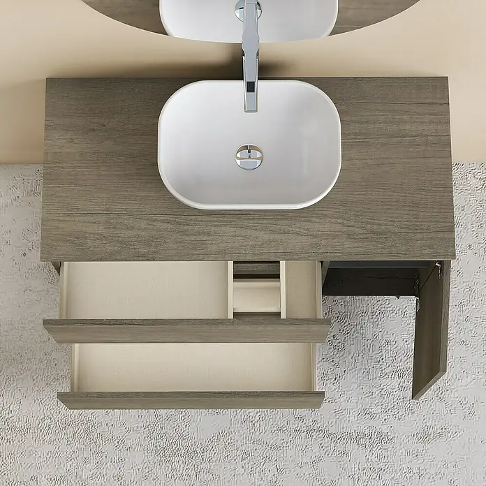 Conjunto de mueble de baño Oval - 100 cm, 4 piezas, Nebraska, Mate - Foto ambiente
