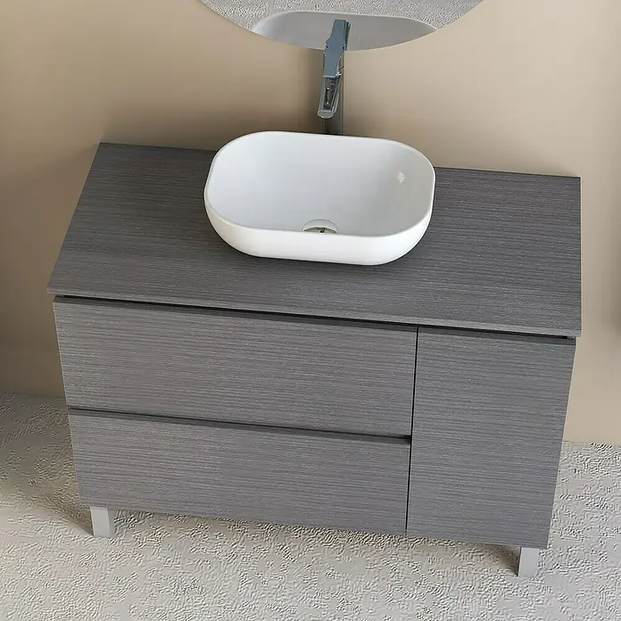 Conjunto de mueble de baño Oval - 100 cm, 4 piezas, Ceniza, Mate - Foto ambiente