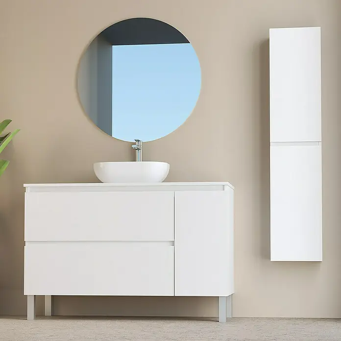 Conjunto de mueble de baño Oval - 120 cm, 4 piezas, Blanco, Mate - Foto ambiente