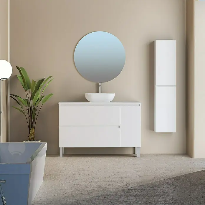 Conjunto de mueble de baño Oval - 120 cm, 4 piezas, Blanco, Mate - Foto ambiente