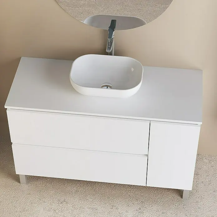 Conjunto de mueble de baño Oval - 120 cm, 4 piezas, Blanco, Mate - Foto ambiente