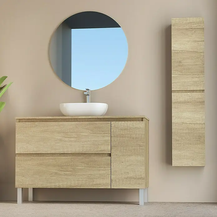 Conjunto de mueble de baño Oval - 120 cm, 4 piezas, Nature, Mate - Foto ambiente