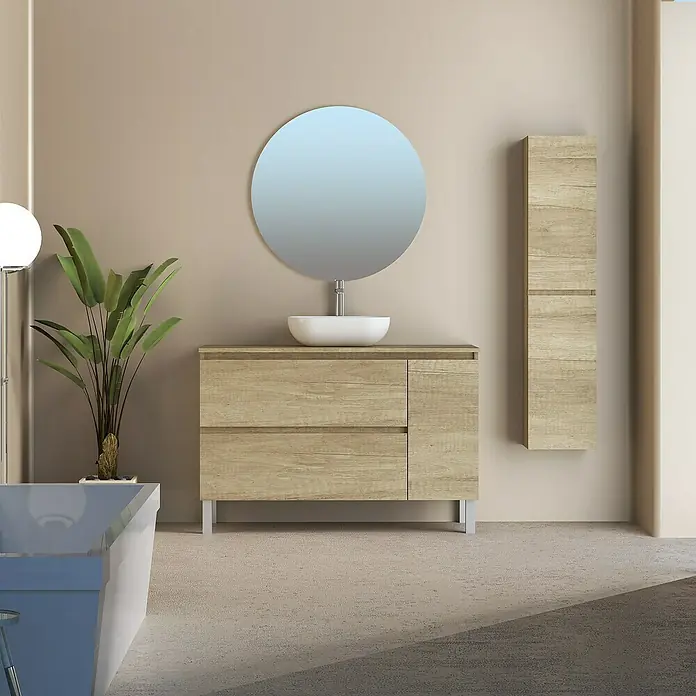 Conjunto de mueble de baño Oval - 120 cm, 4 piezas, Nature, Mate - Foto ambiente