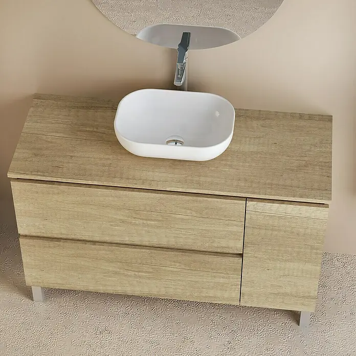 Conjunto de mueble de baño Oval - 120 cm, 4 piezas, Nature, Mate - Foto ambiente