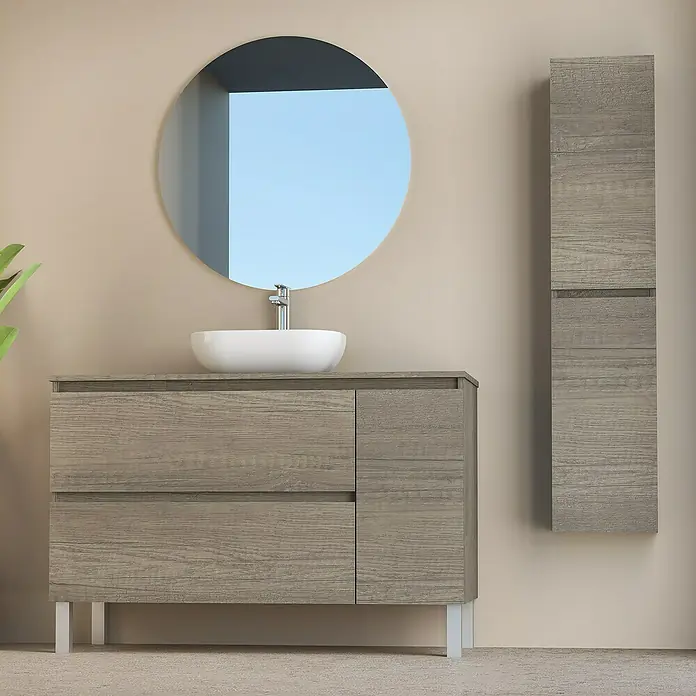 Conjunto de mueble de baño Oval - 120 cm, 4 piezas, Nebraska, Mate - Foto ambiente