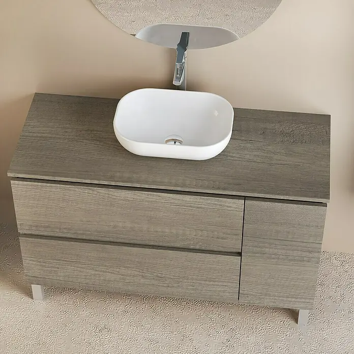 Conjunto de mueble de baño Oval - 120 cm, 4 piezas, Nebraska, Mate - Foto ambiente