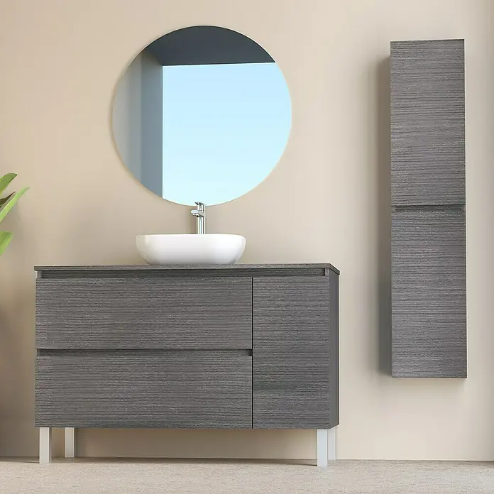 Conjunto de mueble de baño Oval - 120 cm, 4 piezas, Ceniza, Mate - Foto ambiente