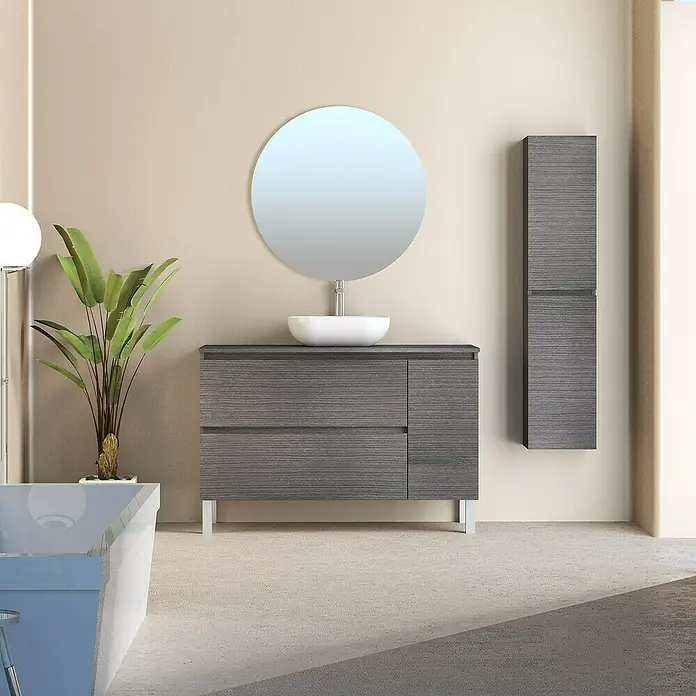 Conjunto de mueble de baño Oval - 120 cm, 4 piezas, Ceniza, Mate - Foto ambiente