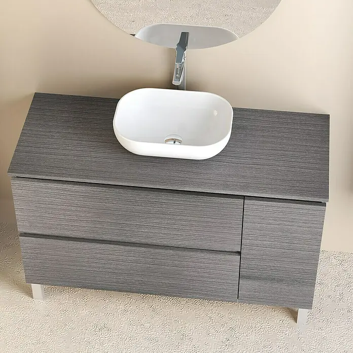 Conjunto de mueble de baño Oval - 120 cm, 4 piezas, Ceniza, Mate - Foto ambiente